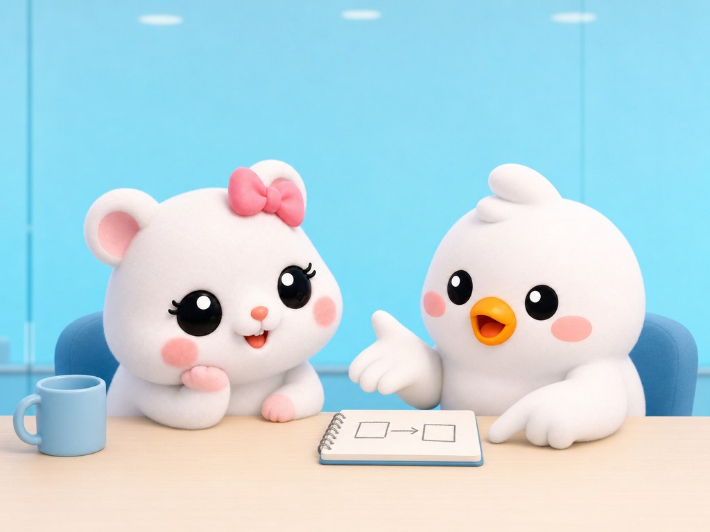 루비가 메모를 들고 버디에게 더 자세히 설명해달라고 청하고, 버디는 리스크 도식을 노트에 그리며 설명하는 장면
