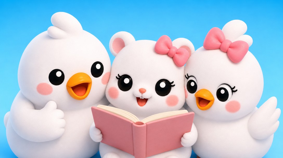 루비·버디·샐리가 함께 일기 노트를 보며 회의 마무리 표현 3개를 정리하는 장면