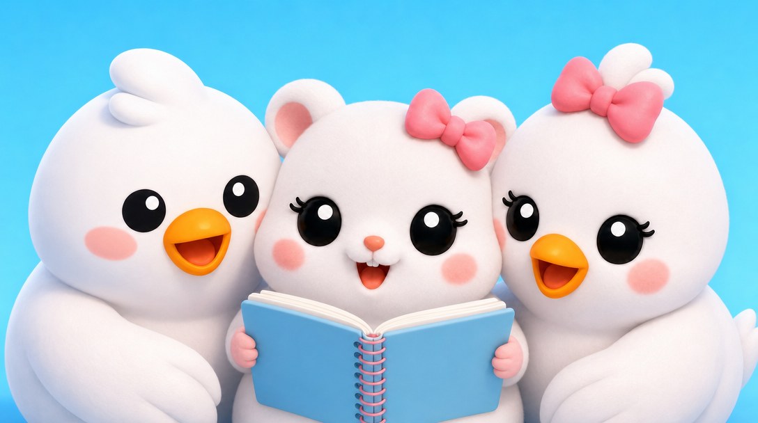 루비·버디·샐리가 함께 일기 노트를 보며 정중한 거절 표현 3개를 정리하는 장면