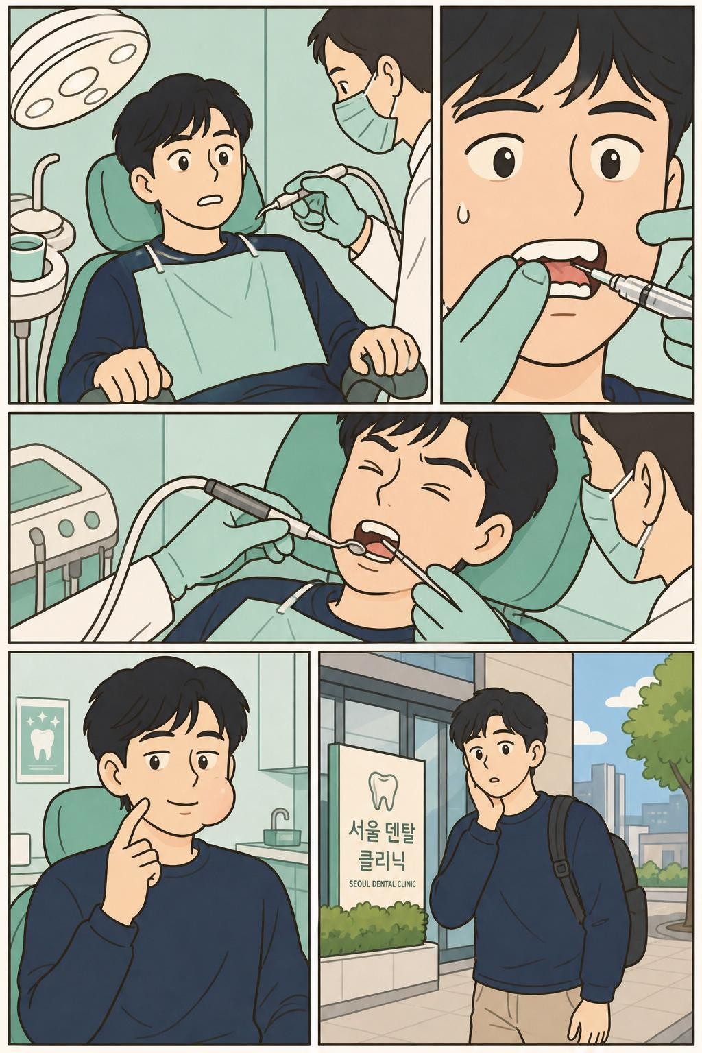 다이어리챗이 생성한 오늘의 일기 그림 — 치과에 다녀온 하루를 담은 웹툰